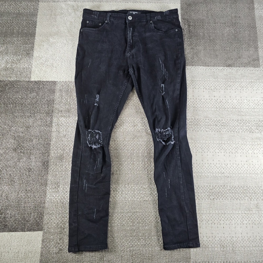 Serenede Jeans Mens 38 Black Distresed Denim Dark Wash Ripped Stretch Skinny‎